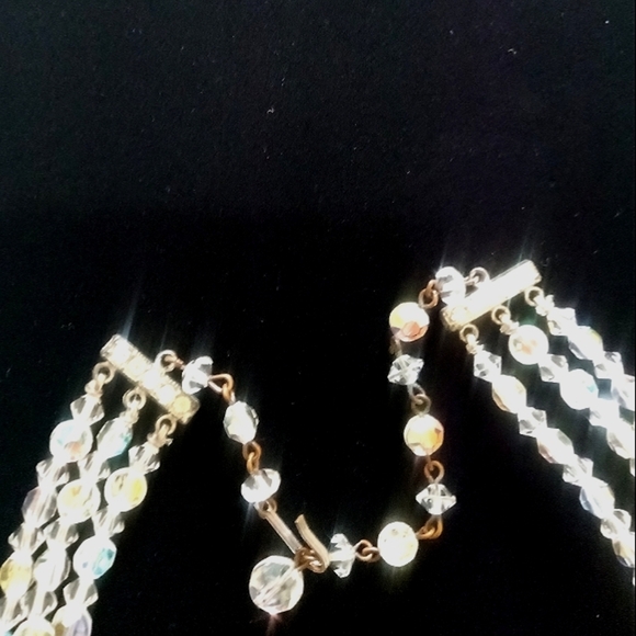 Triple Strand Necklace Aurora Borealis Vintage Crystal Graduated Beads 14-15.5" - Picture 6 of 6
